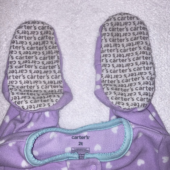5/$20 carters fleece zip purple white hearts seal sleeper footie pajamas 2t - Picture 2 of 6